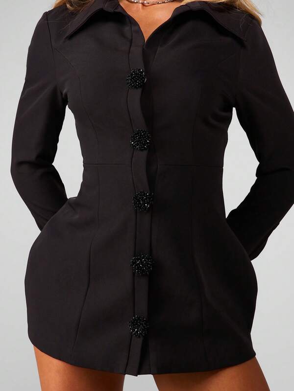 MISSGUIDED Christmas Collared Button Front Mini Dress