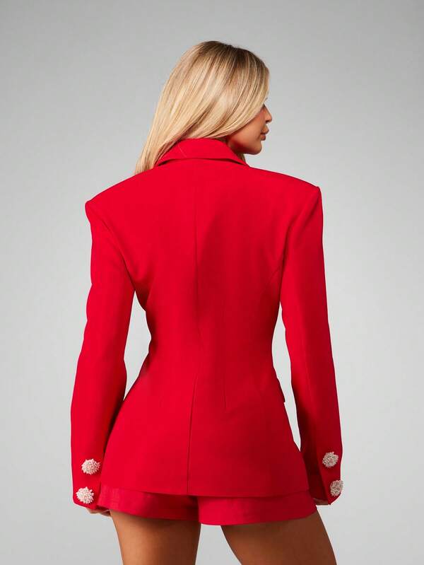 MISSGUIDED Christmas Double Breasted Pearl Button Blazer