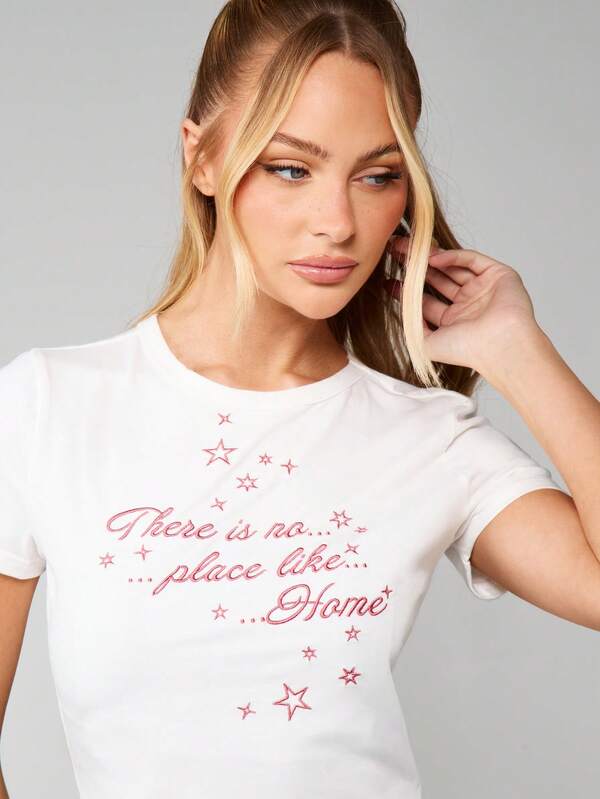 MISSGUIDED Christmas Embroidered Star Pajama Set With Wide Leg Pants