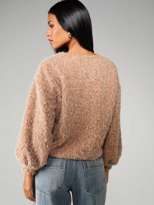 MISSGUIDED Christmas Fluffy Knit Cardigan With Hook Closure