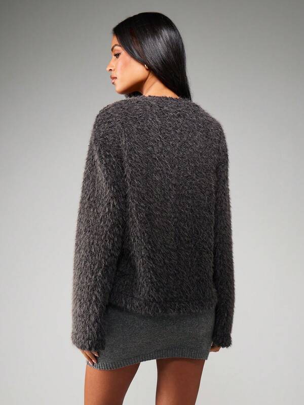 MISSGUIDED Christmas Fuzzy Wrap Cardigan With Pin