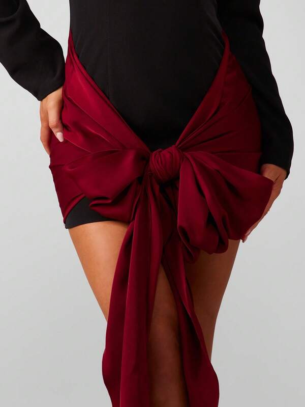 MISSGUIDED Christmas High Neck Mini Dress With Burgundy Satin Bow
