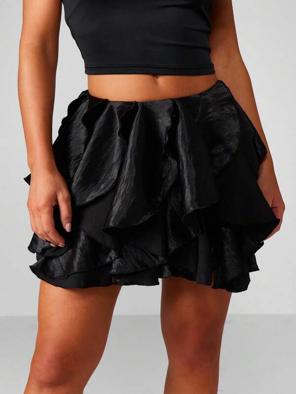 MISSGUIDED Christmas High Shine Satin Ruffle Mini Skirt