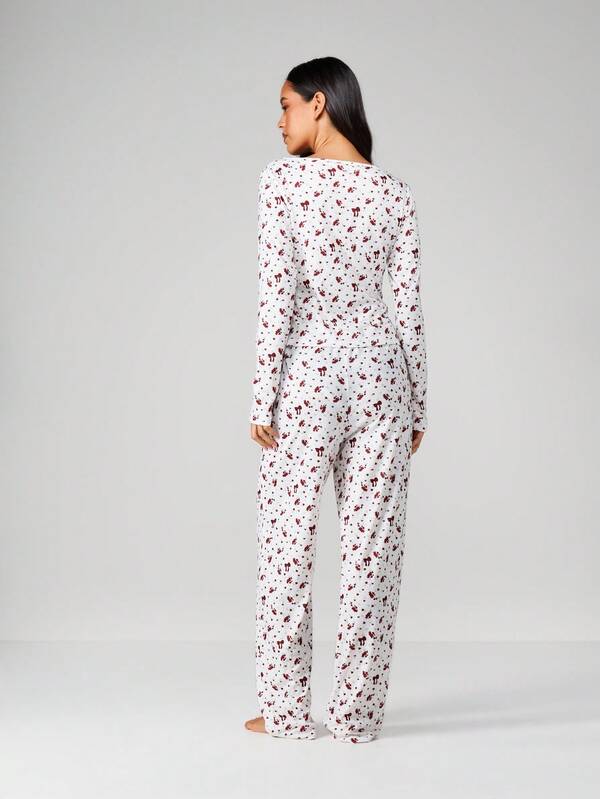 MISSGUIDED Christmas Mushroom Print Loungewear Pajama Set