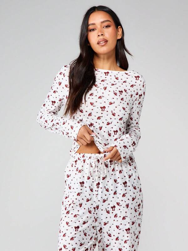 MISSGUIDED Christmas Mushroom Print Loungewear Pajama Set
