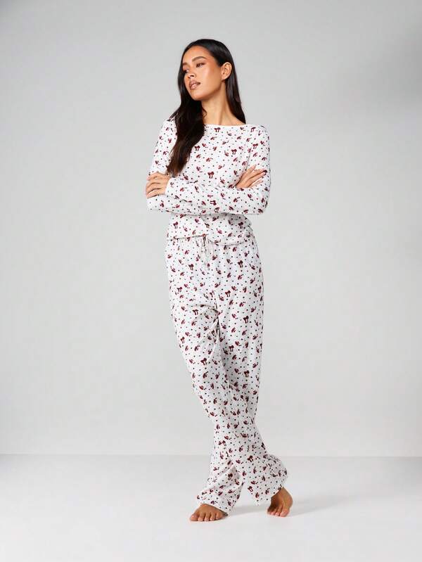 MISSGUIDED Christmas Mushroom Print Loungewear Pajama Set