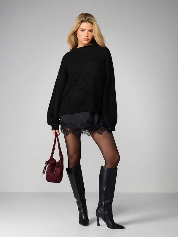 MISSGUIDED Christmas Oversized Knit Sweater With Chiffon Bow