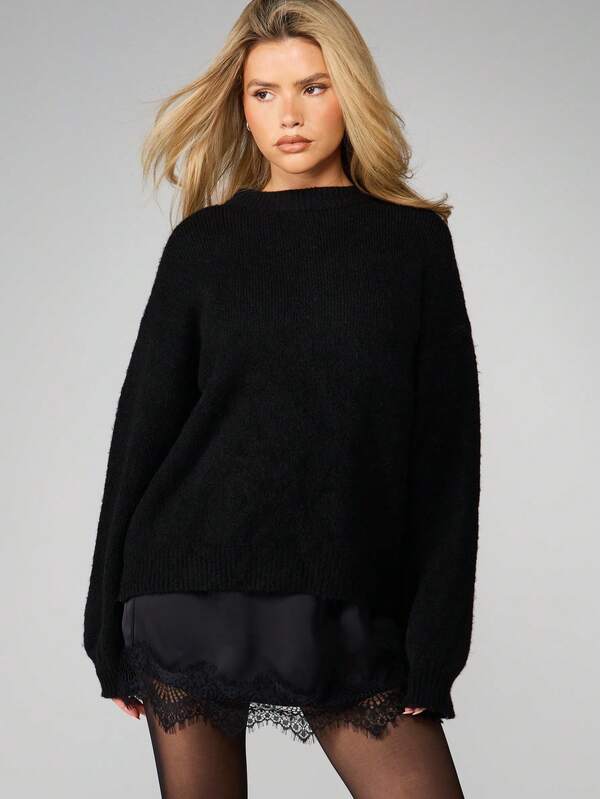 MISSGUIDED Christmas Oversized Knit Sweater With Chiffon Bow