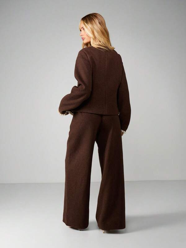 MISSGUIDED Christmas Pearl Trim Blazer With Wide Leg Pants