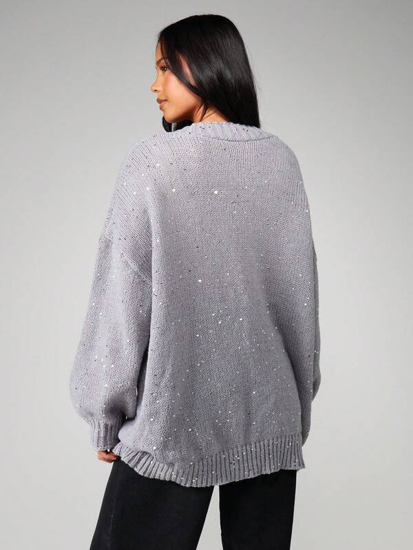 MISSGUIDED Christmas Plunge Neck Oversized Cardigan With Sequin Details