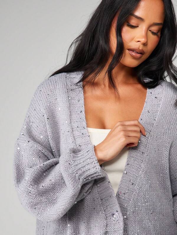 MISSGUIDED Christmas Plunge Neck Oversized Cardigan With Sequin Details