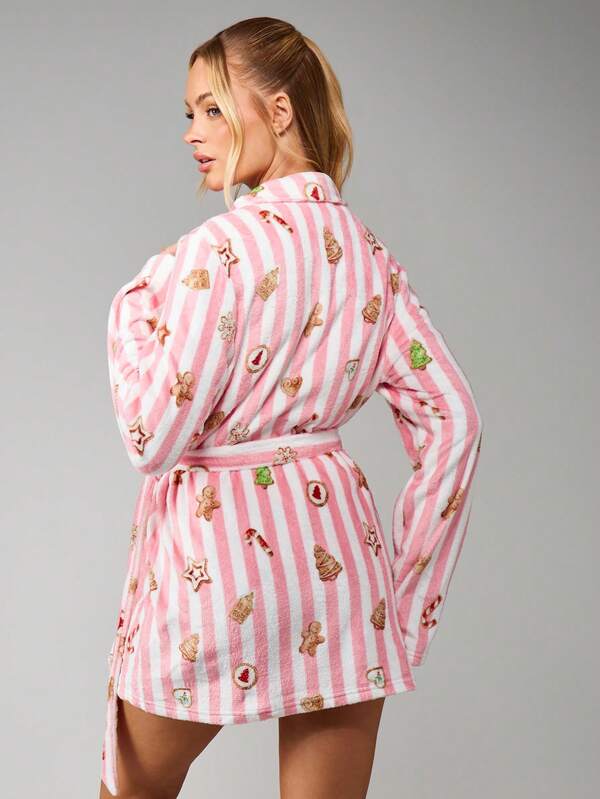 MISSGUIDED Christmas Print Hooded Fleece Dressing Gown