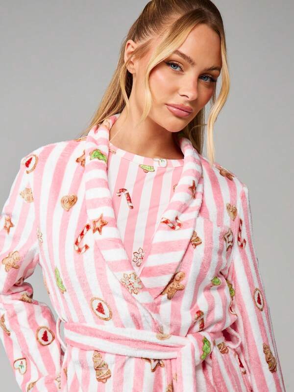 MISSGUIDED Christmas Print Hooded Fleece Dressing Gown