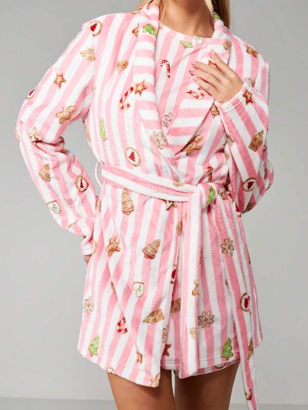 MISSGUIDED Christmas Print Hooded Fleece Dressing Gown
