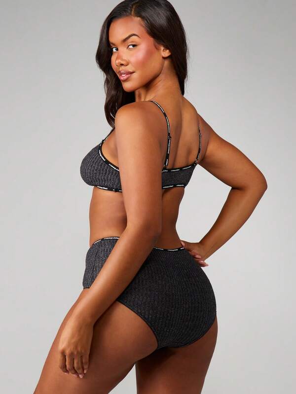 MISSGUIDED Christmas Ribbed Bra And Panty Set With Elastic Trim