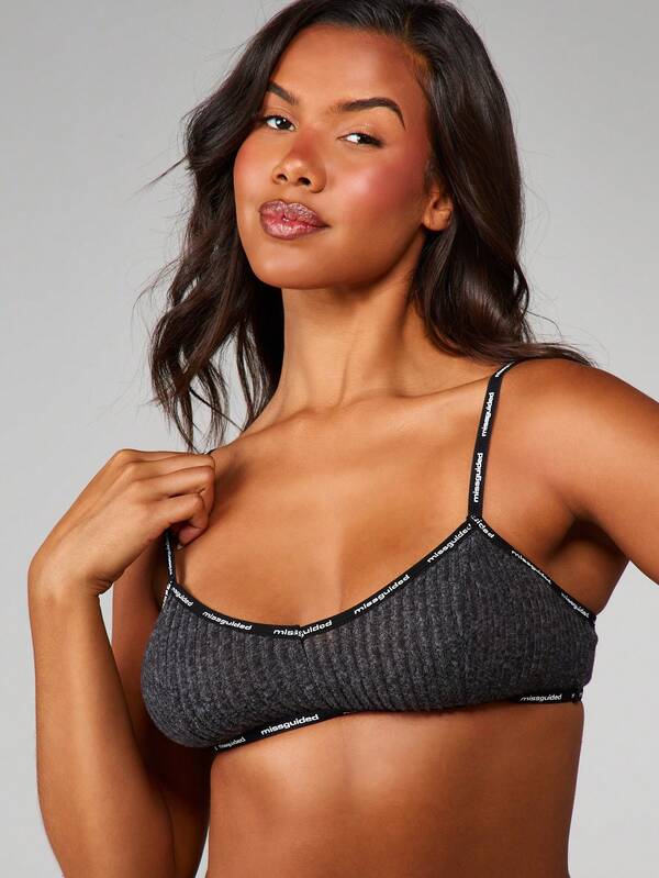 MISSGUIDED Christmas Ribbed Bra And Panty Set With Elastic Trim