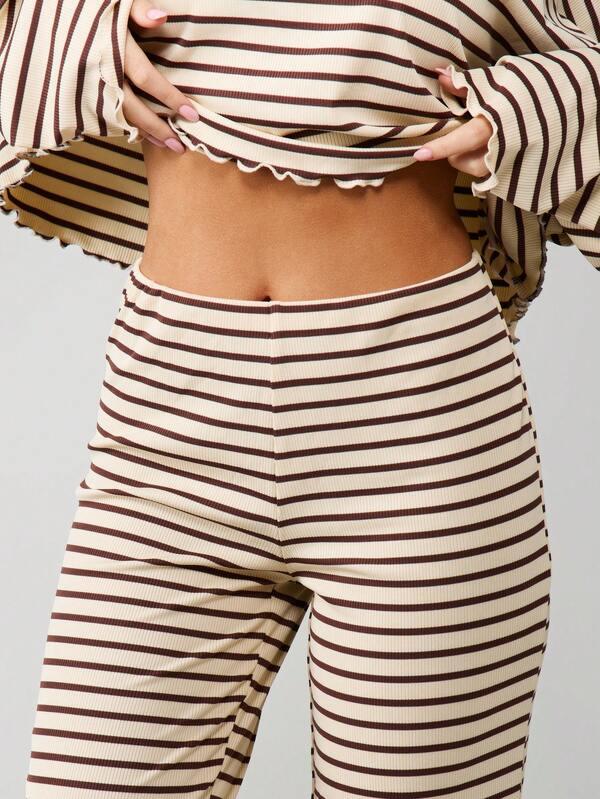 MISSGUIDED Christmas Ribbed Stripe Lounge Set With Teddy Bear Embroidery
