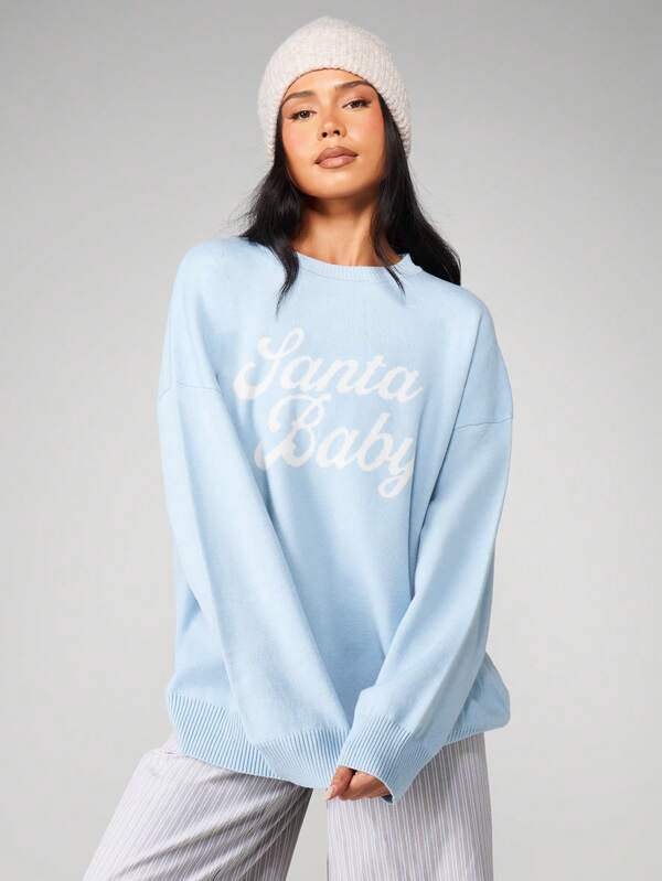 MISSGUIDED Christmas Santa Baby Oversized Knit Jumper With Script