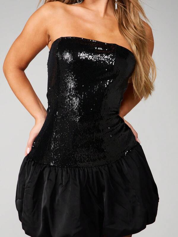 MISSGUIDED Christmas Sequin Bandeau Mini Dress With Bubble Hem