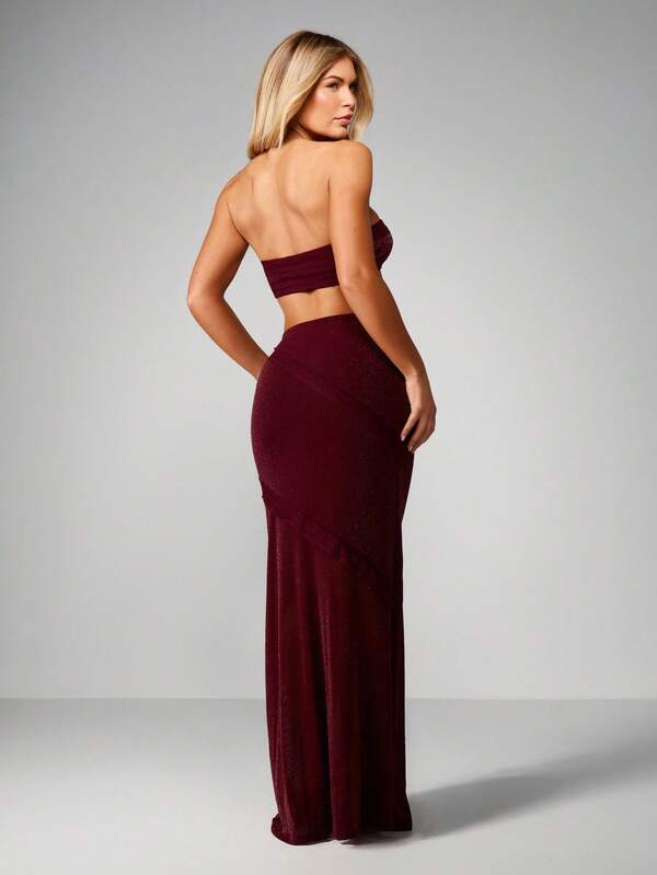 MISSGUIDED Christmas Sequin Bandeau Top With Bodycon Maxi Skirt