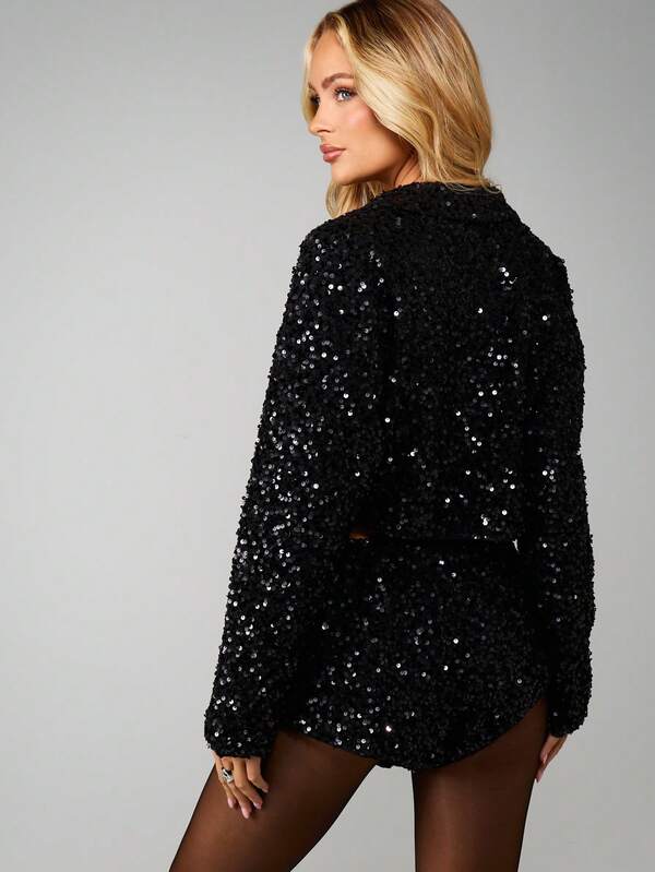 MISSGUIDED Christmas Sequin Co-Ord Set With Bow Front