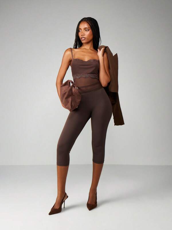 MISSGUIDED Christmas Sheer Mesh Cami With Capri Leggings Set