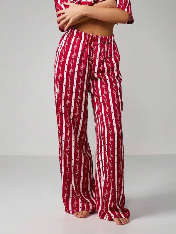MISSGUIDED Christmas Striped Button Front Pajama Set