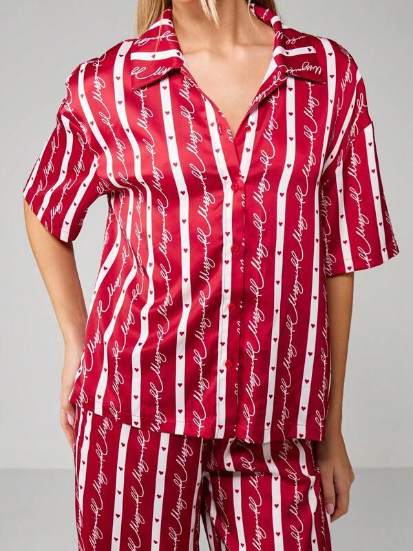 MISSGUIDED Christmas Striped Button Front Pajama Set