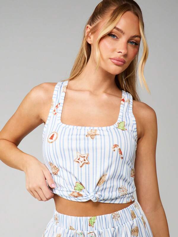 MISSGUIDED Christmas Striped Crop Tank With Wide Leg Pants