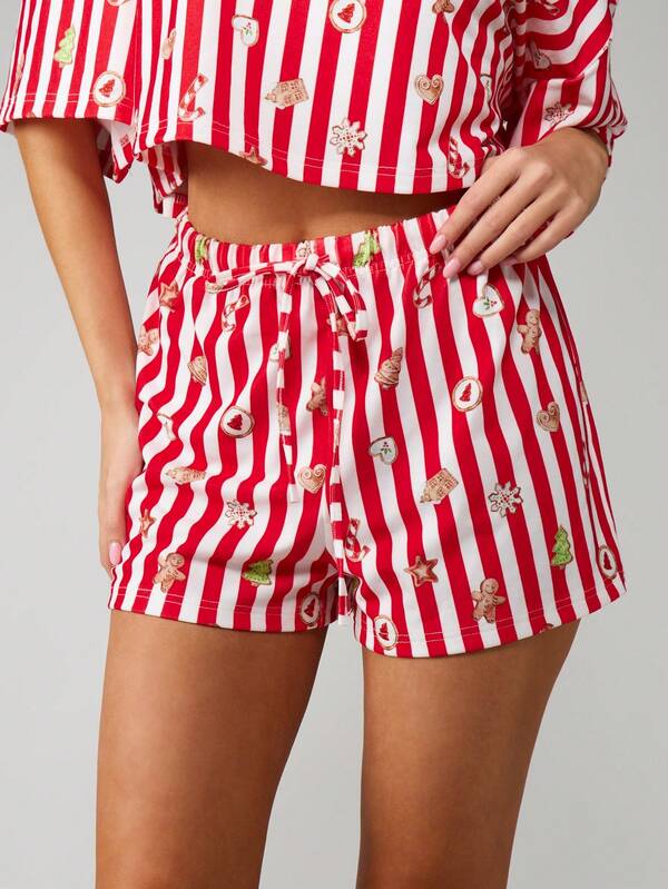 MISSGUIDED Christmas Striped Crop Top With Gingerbread Shorts Set