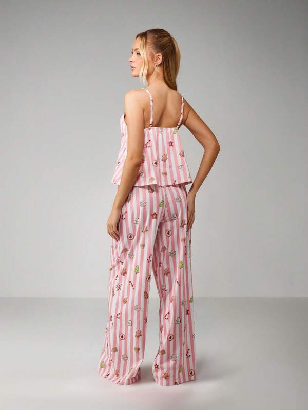 MISSGUIDED Christmas Striped Gingerbread Cookie Pajama Set