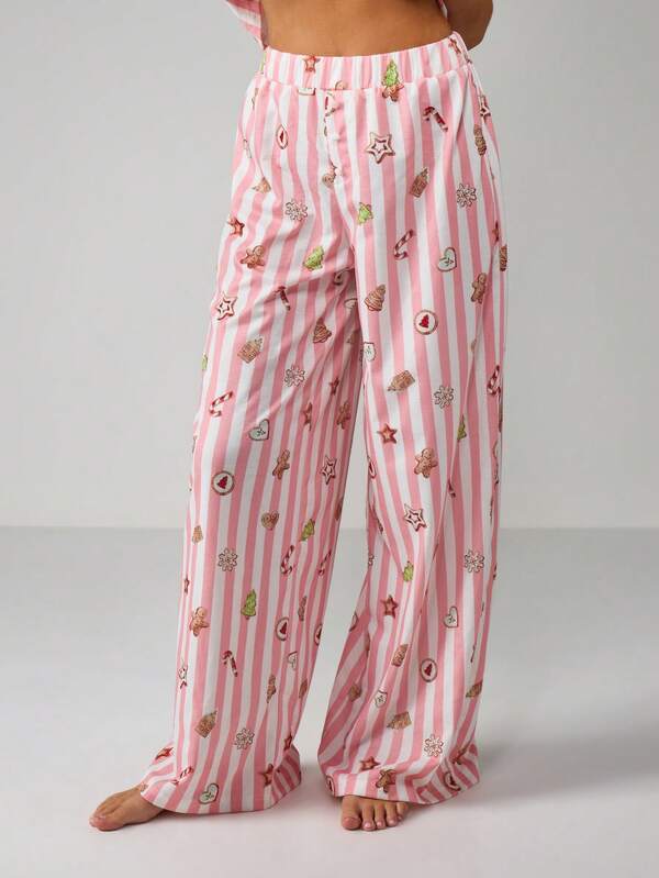 MISSGUIDED Christmas Striped Gingerbread Cookie Pajama Set
