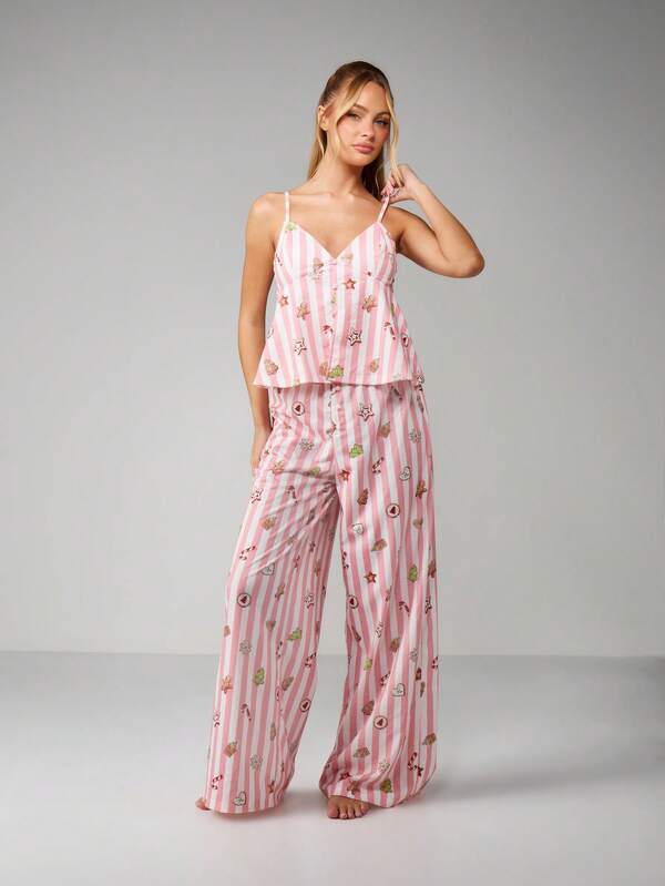 MISSGUIDED Christmas Striped Gingerbread Cookie Pajama Set