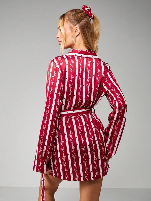 MISSGUIDED Christmas Striped Robe With Belt Tie