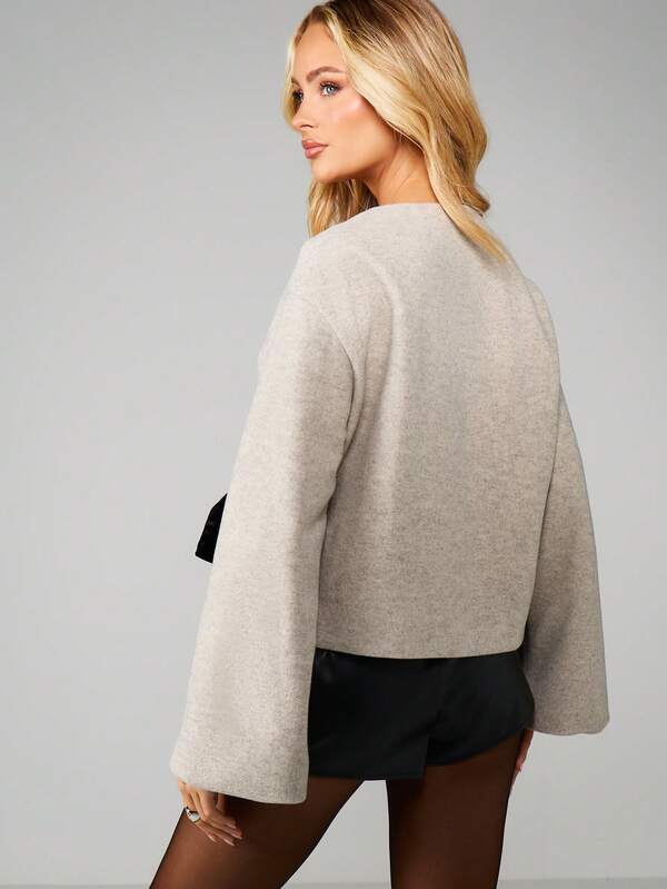 MISSGUIDED Christmas Wrap Cardigan With Bow Tie Closure