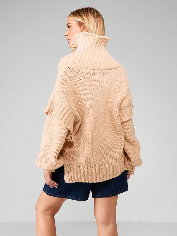 MISSGUIDED Chunky Cable Knit Turtleneck Pullover