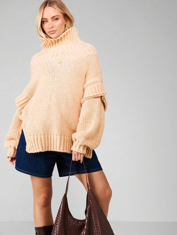 MISSGUIDED Chunky Cable Knit Turtleneck Pullover