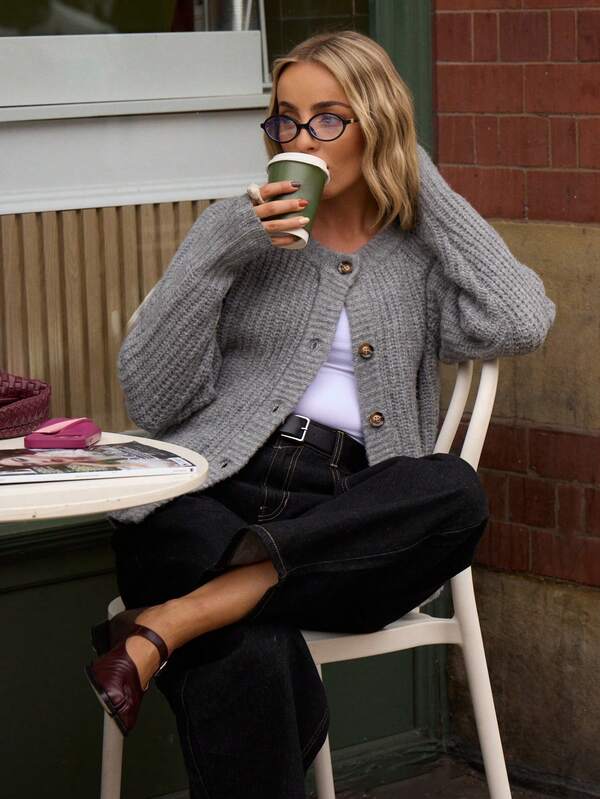 MISSGUIDED Chunky Knit Button Front Cardigan