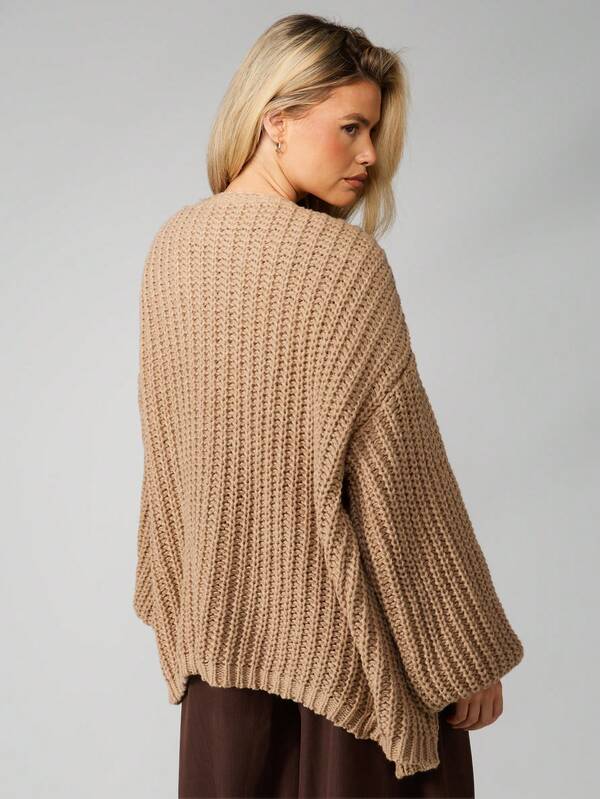 MISSGUIDED Chunky Knit Cardigan With Balloon Sleeves
