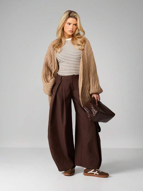 MISSGUIDED Chunky Knit Cardigan With Balloon Sleeves