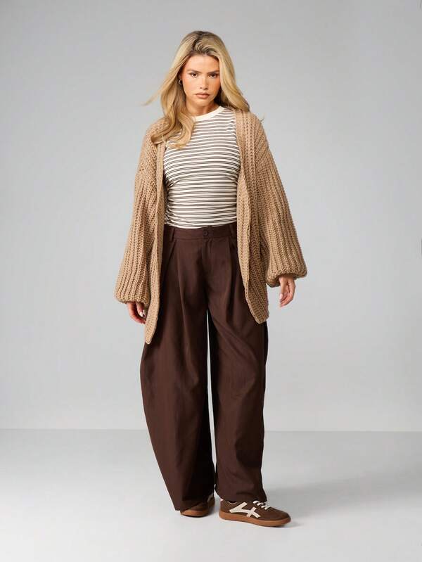 MISSGUIDED Chunky Knit Cardigan With Balloon Sleeves