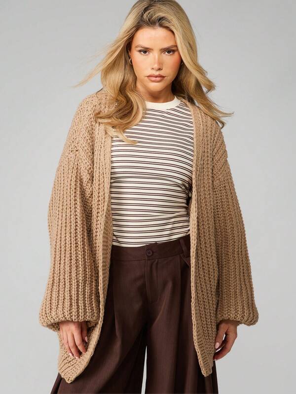 MISSGUIDED Chunky Knit Cardigan With Balloon Sleeves