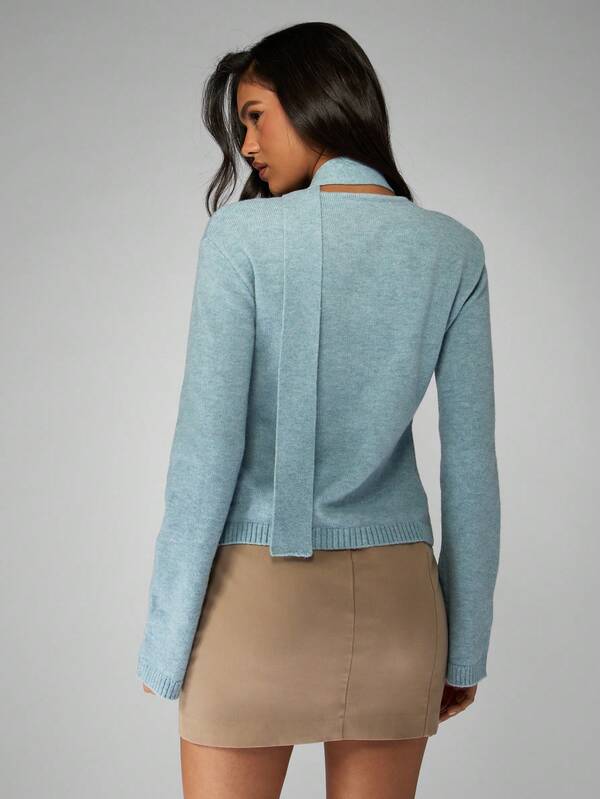 MISSGUIDED Chunky Knit Cardigan With Scarf And Cutout Detail