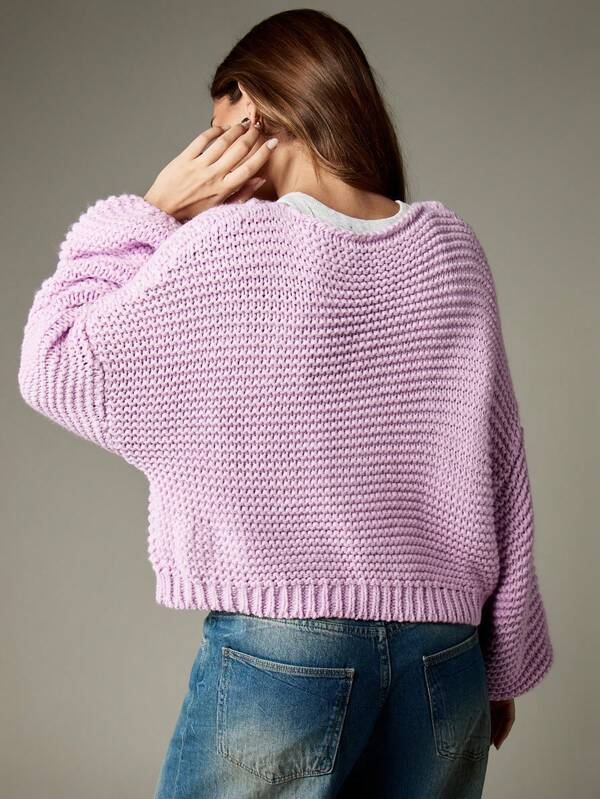 MISSGUIDED Chunky Knit Cropped Cardigan With Balloon Sleeves