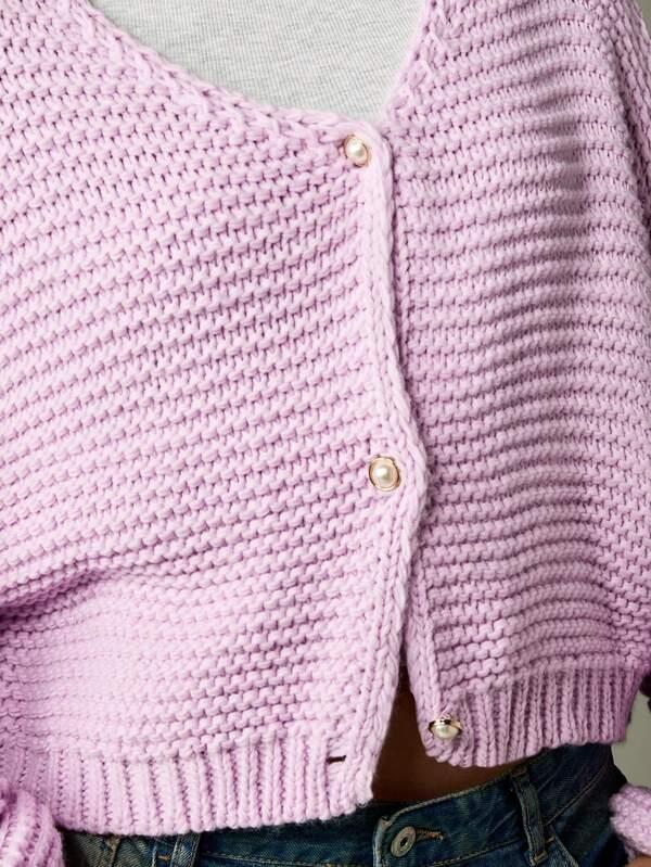 MISSGUIDED Chunky Knit Cropped Cardigan With Balloon Sleeves