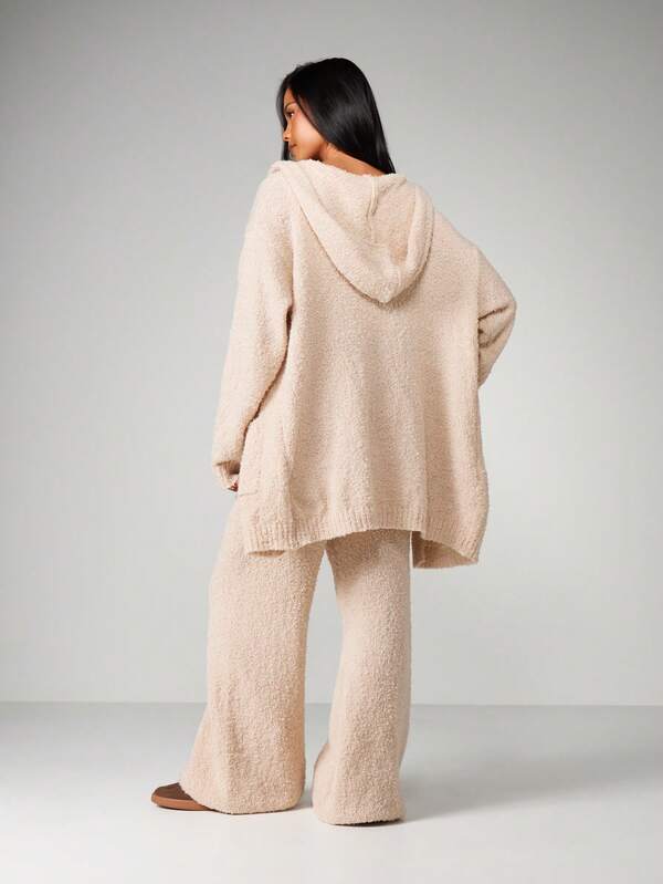 MISSGUIDED Chunky Knit Hooded Cardigan With Wide Leg Pants