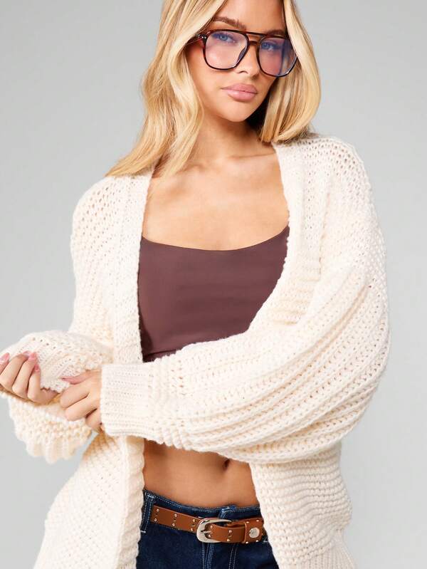 MISSGUIDED Chunky Knit Open Front Cardigan With Balloon Sleeves