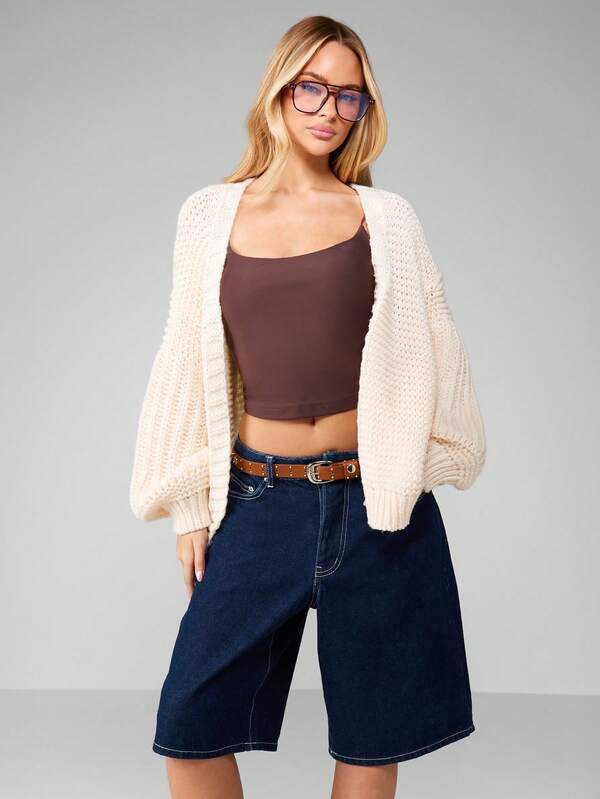 MISSGUIDED Chunky Knit Open Front Cardigan With Balloon Sleeves