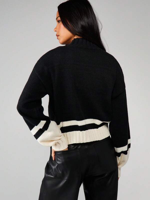 MISSGUIDED Chunky Knit Turtleneck Sweater With Stripes