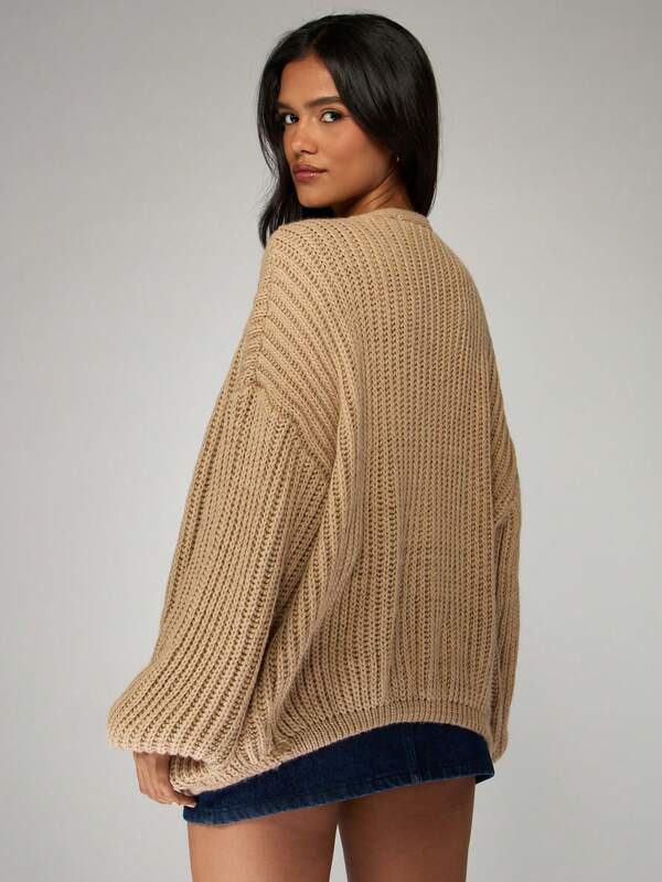 MISSGUIDED Chunky Ribbed Cardigan With Balloon Sleeves